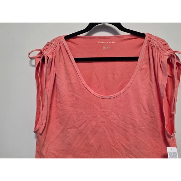 Women's American Eagle Coral T-Shirt‎ XXL Crop Style - Picture 3 of 5